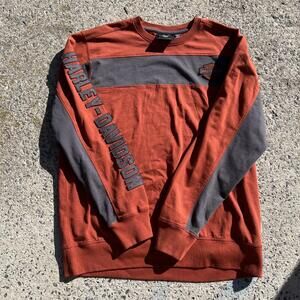 Harley Davidson Mens Xl Long Sleeve Knit Copper Color Block Spellout